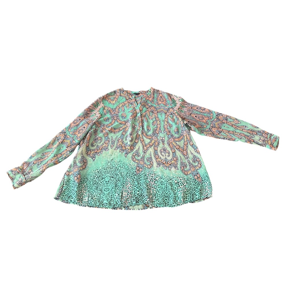 Milano Woman Mint Green Paisley Leopard Print Blouse 1X (1069)